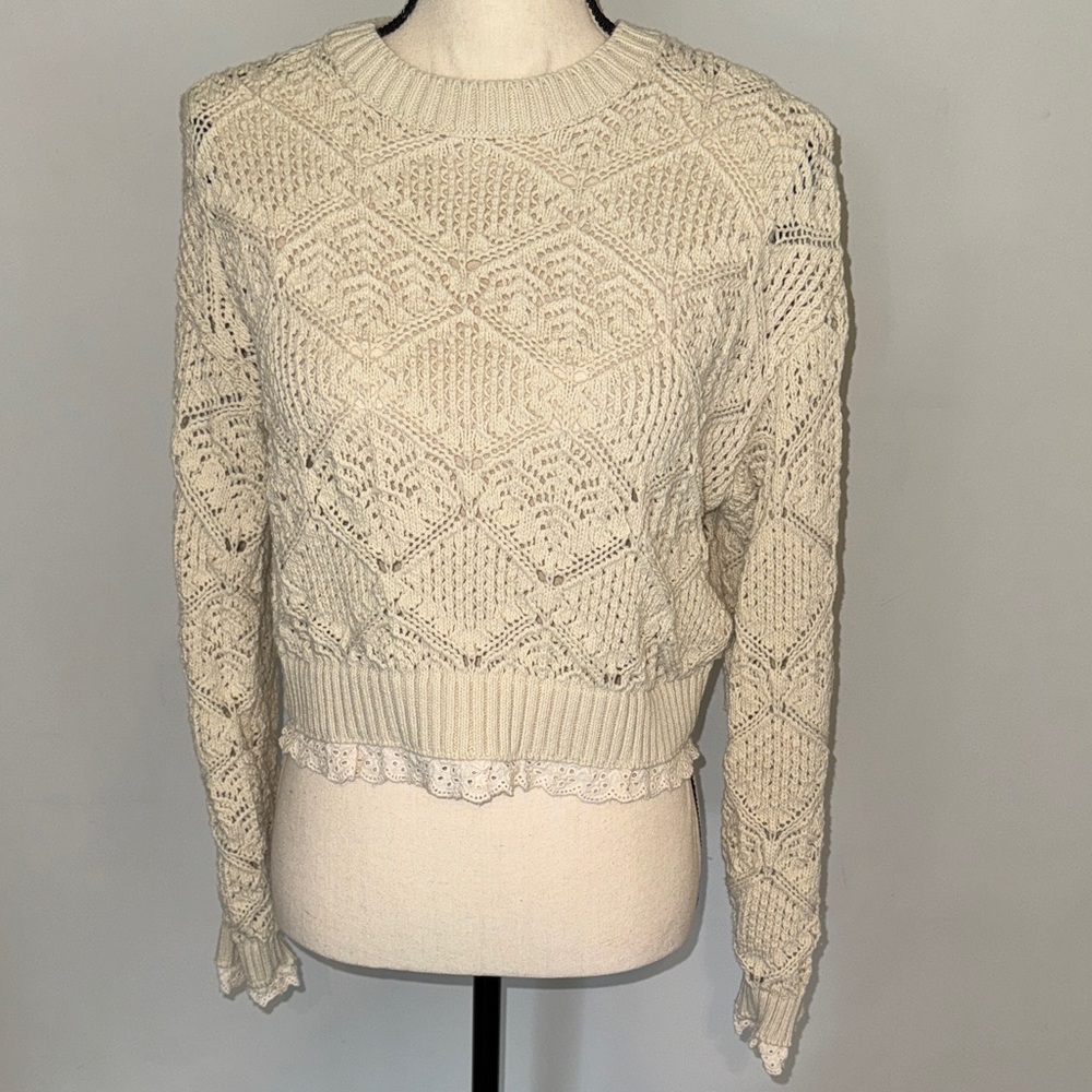Zara Women's Cream Textured Knit Crop Sweater Sz M